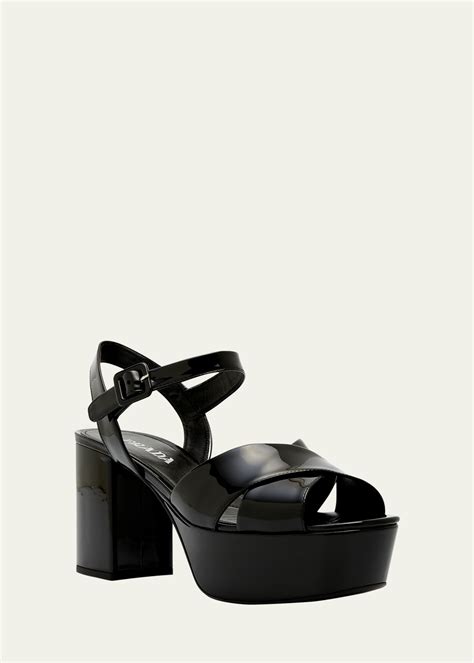 prada vernice patent leather crisscross platform sandals|Luxury Platform Sandals & Heels for Women .